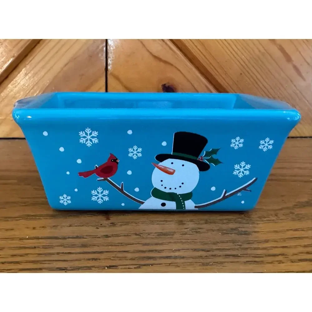 Nantucket Snowman Cardinal Mini Loaf Pan Christmas Stoneware Baker Dish